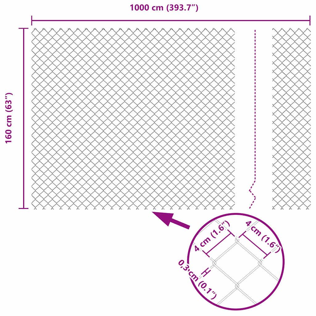 Ograde od lanca s betonskom podlogom 10 x 1,6 m Siva Mreža