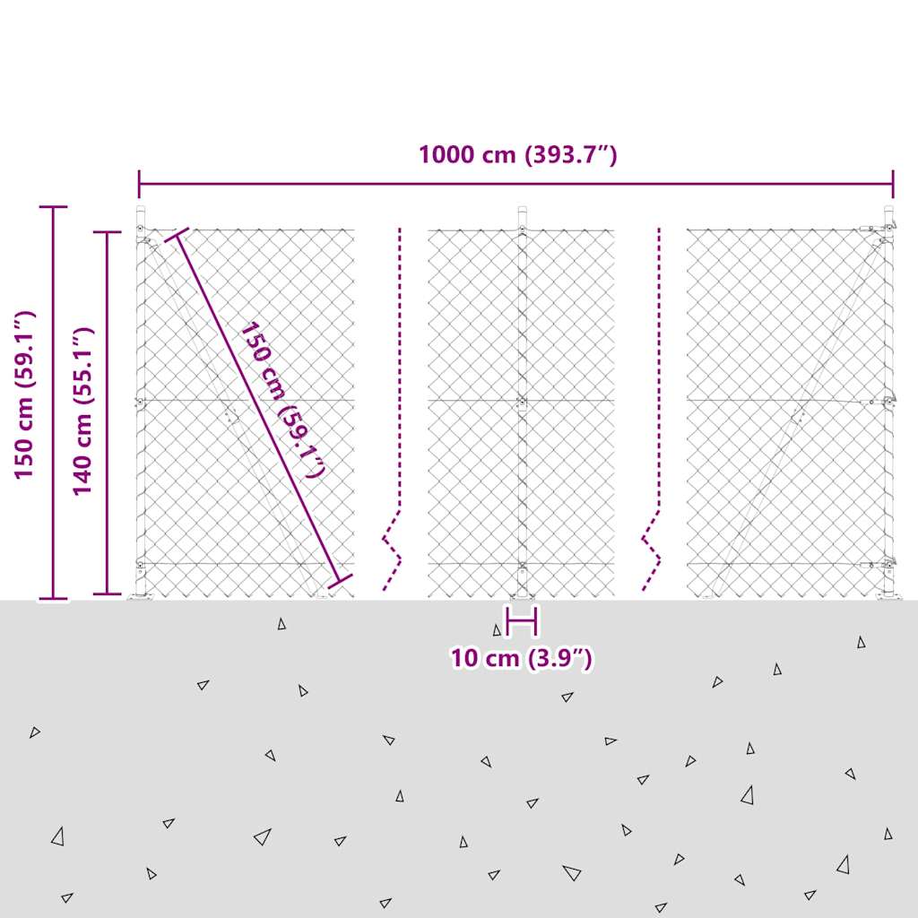 Stup za ogradu Siva 10 x 1,4 m (60 x 60 mm mreža) Čelik i PVC