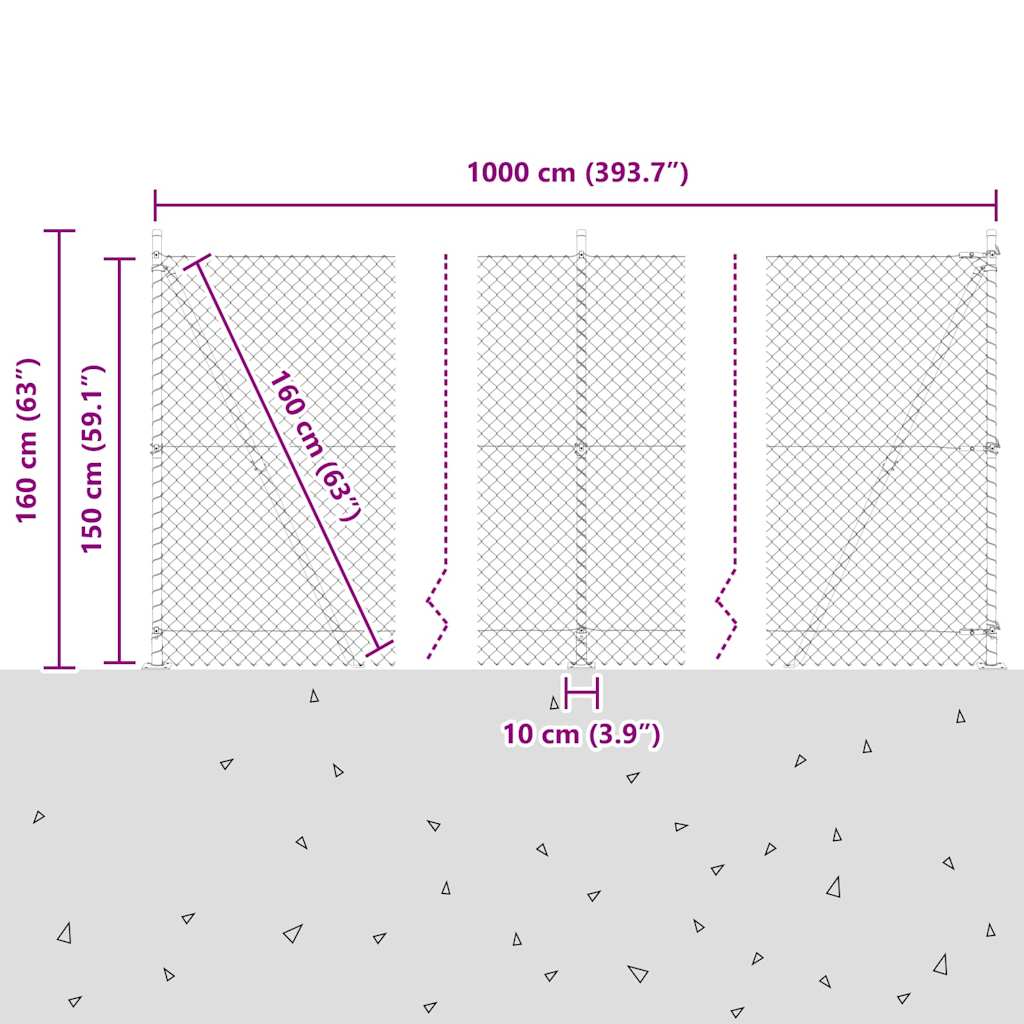 Stup za ogradu Siva 10 x 1,5 m (60 x 60 mm mreža) Čelik i PVC