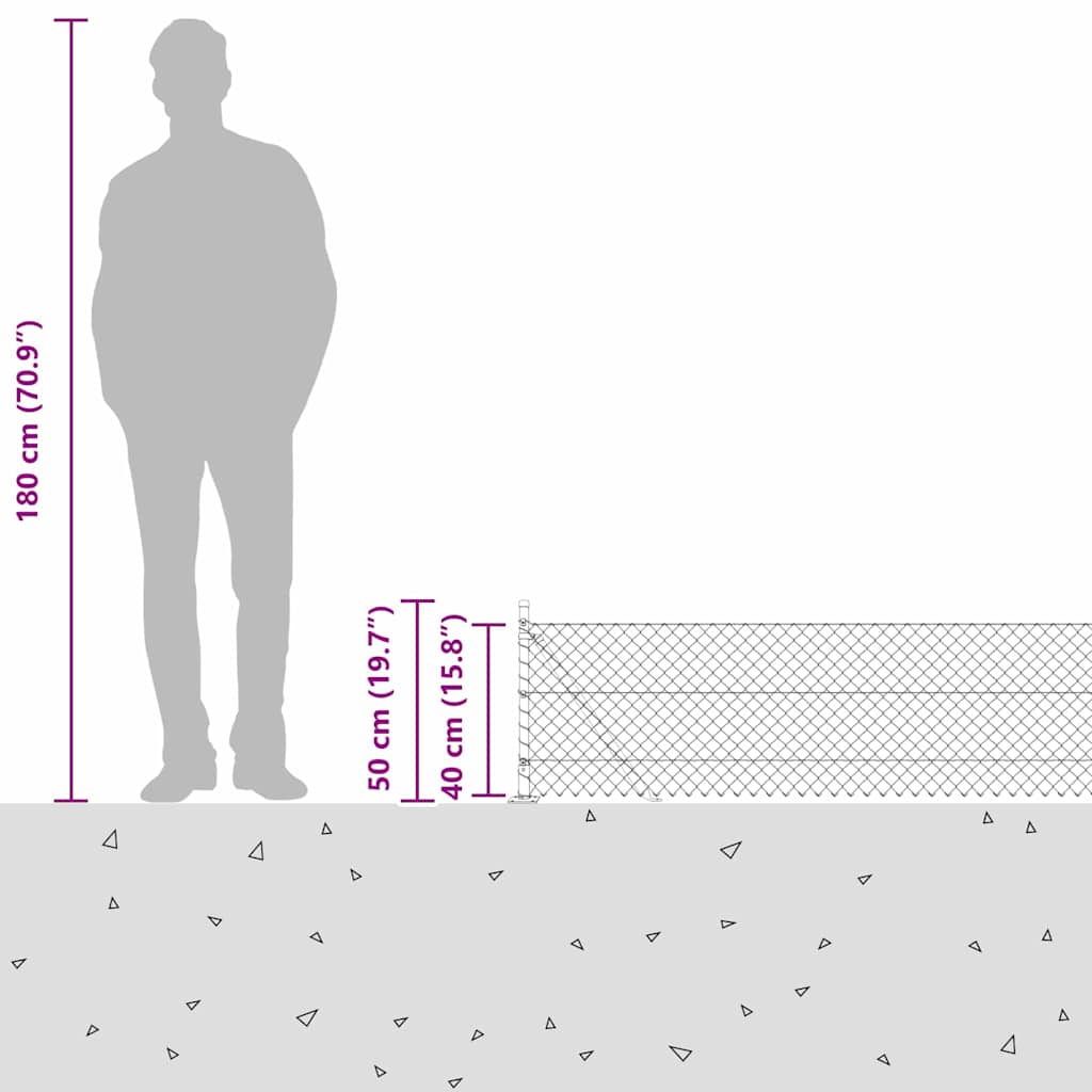 Ograde od lanca s betonskom podlogom 25 x 0,4 m Siva Mreža
