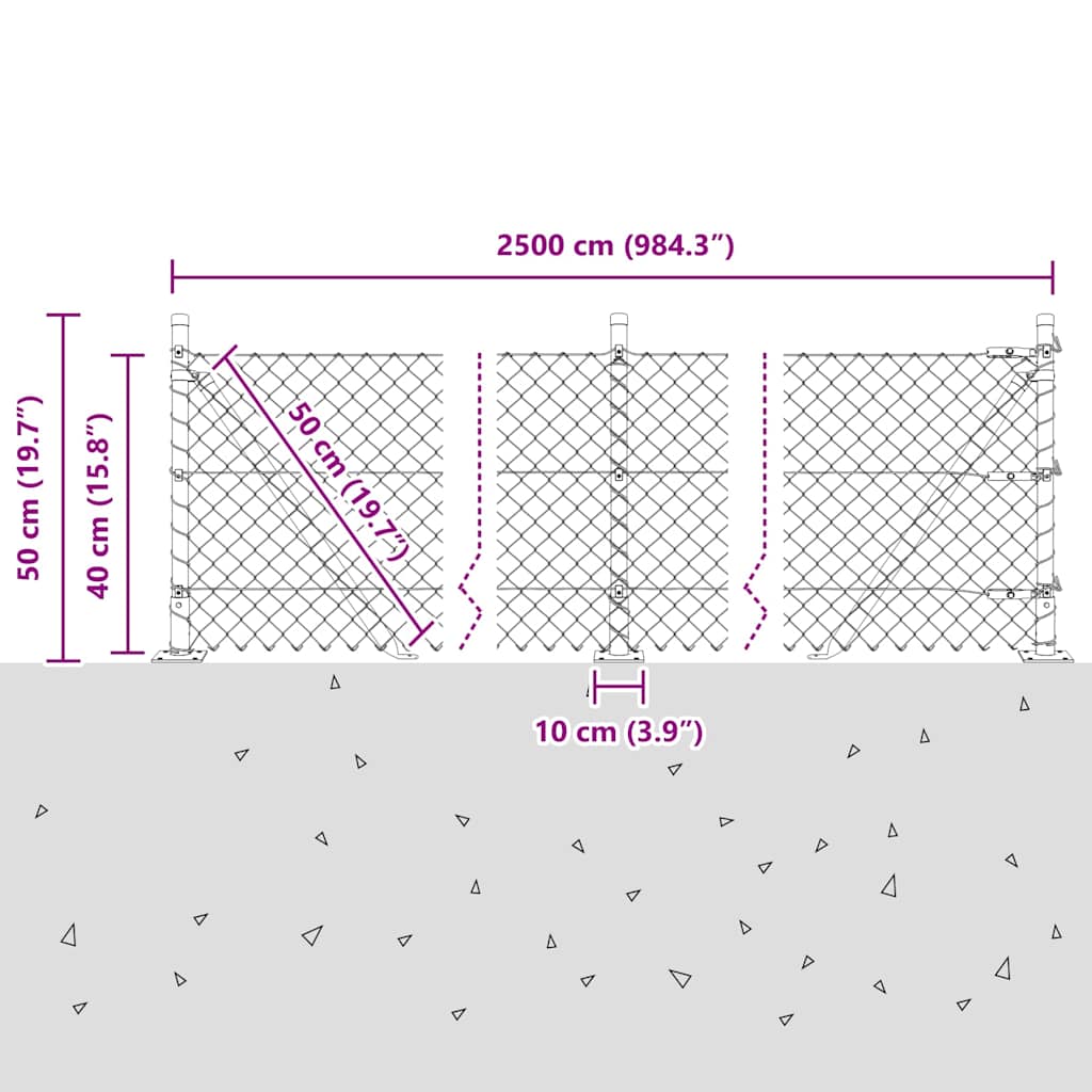 Ograde od lanca s betonskom podlogom 25 x 0,4 m Siva Mreža