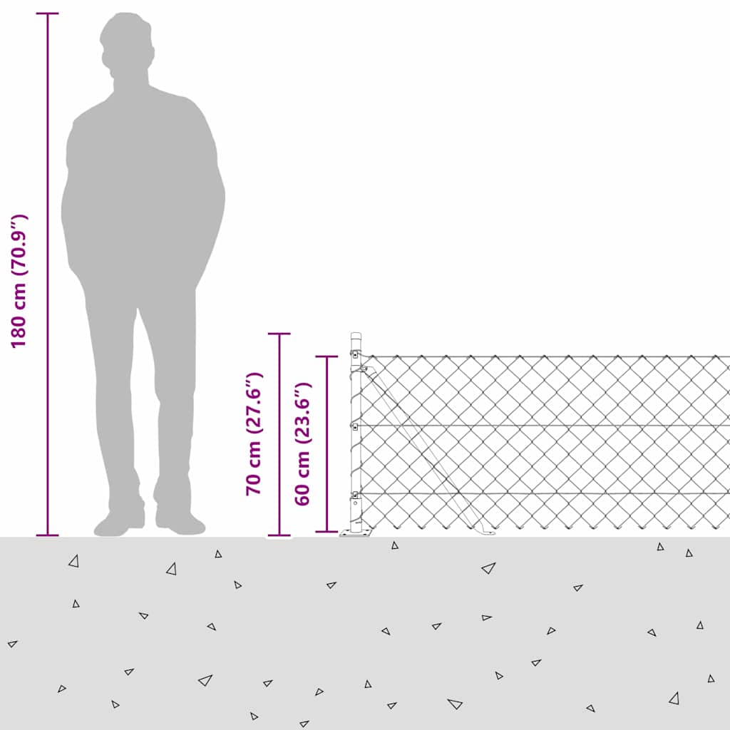 Ograde od lanca s betonskom podlogom 25 x 0,6 m Siva Mreža