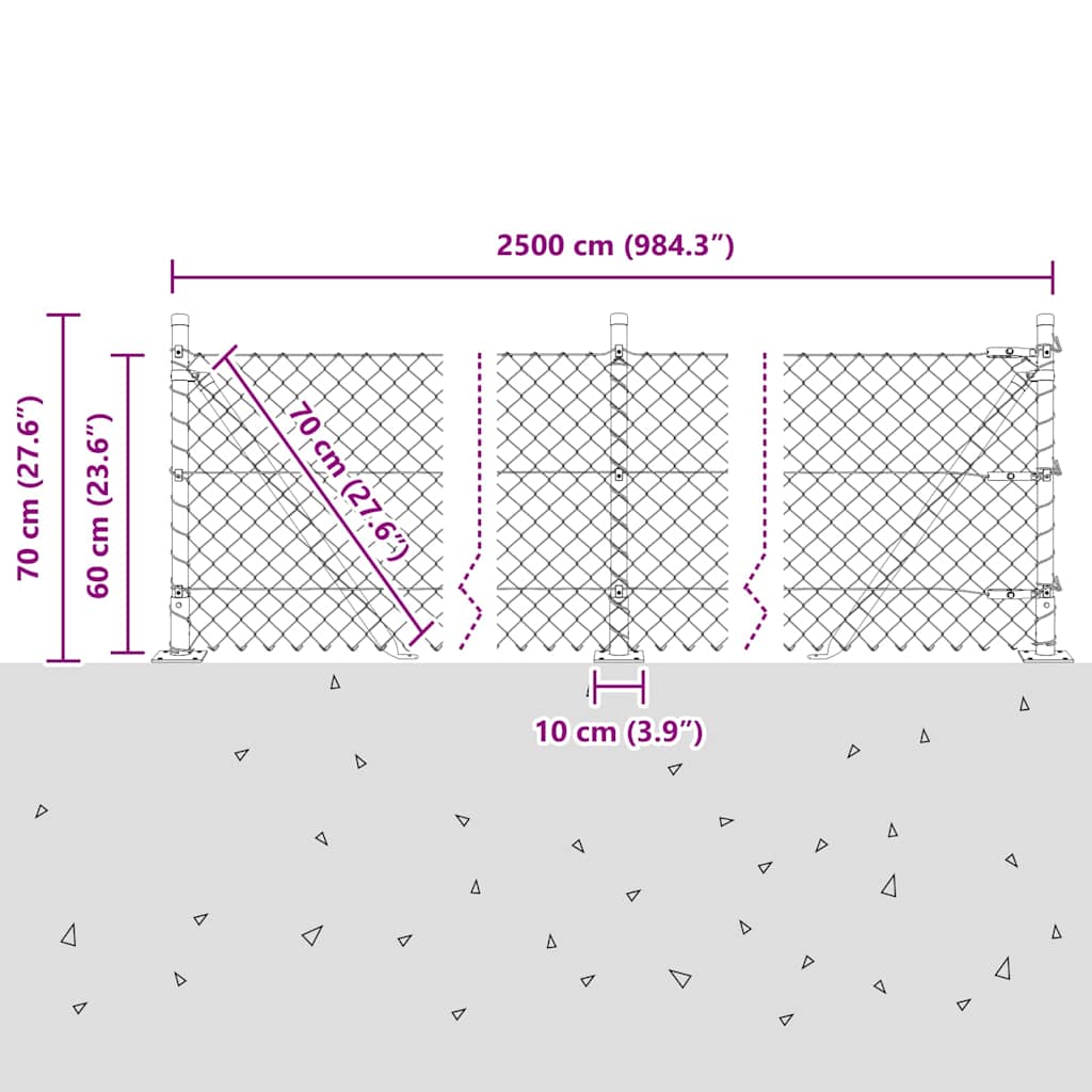 Stup za ogradu Siva 25 x 0,6 m (40 x 40 mm mreža) Čelik i PVC