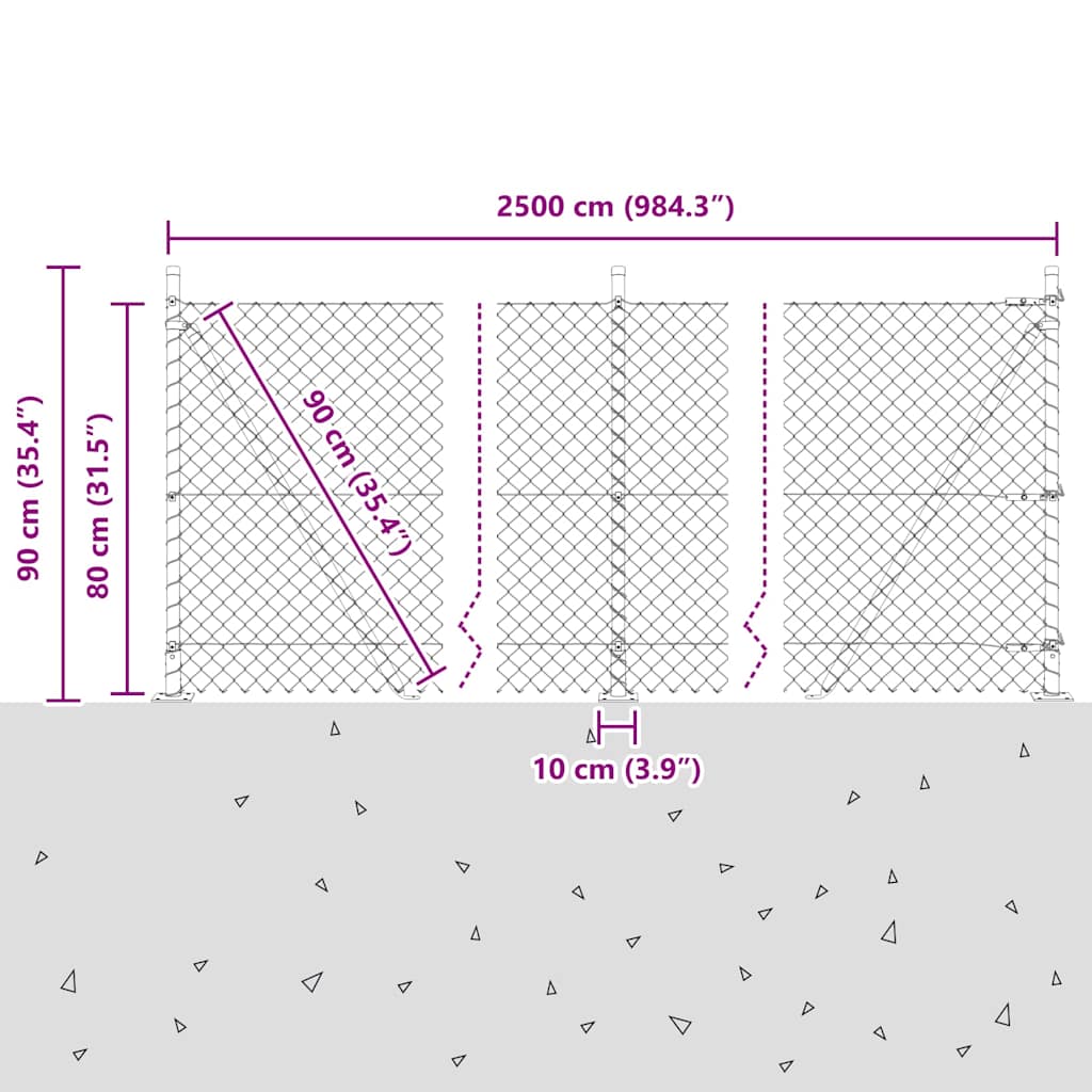 Ograde od lanca s betonskom podlogom 25 x 0,8 m Siva Mreža