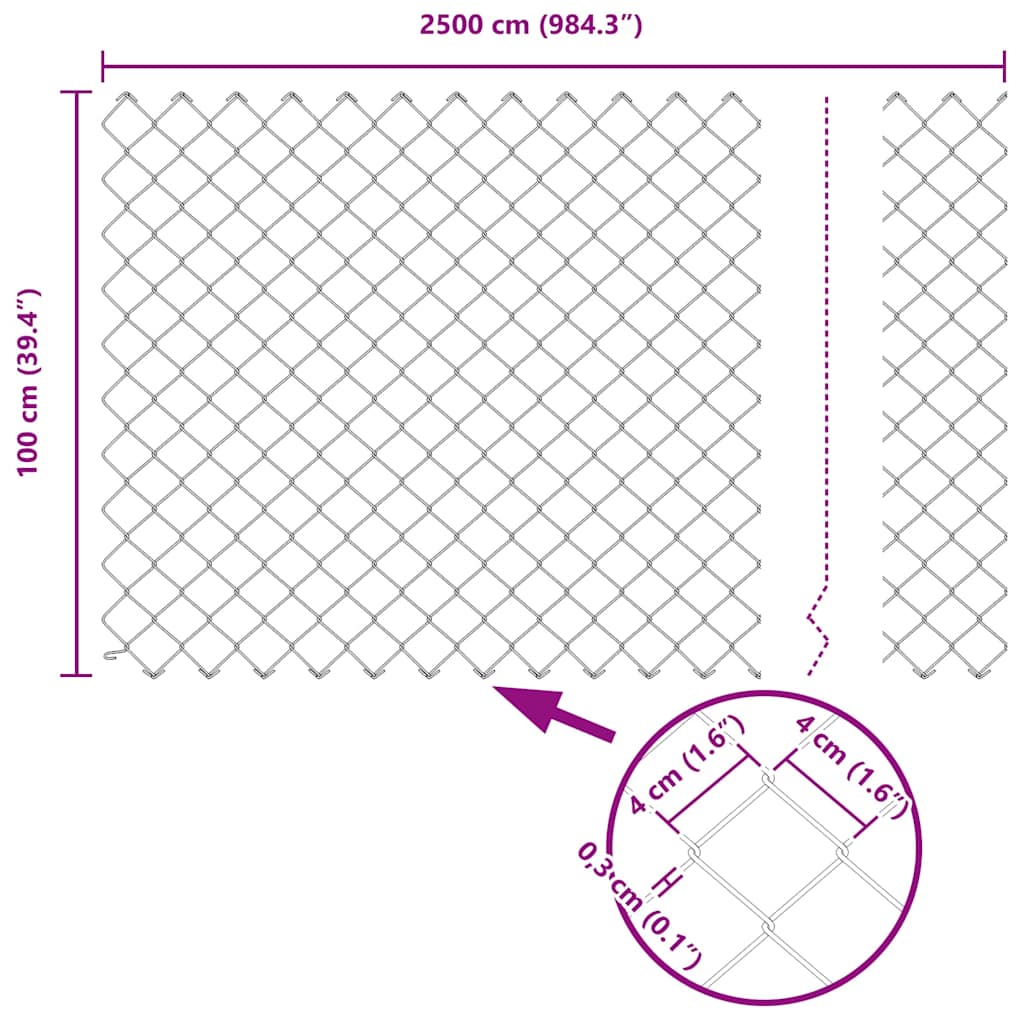 Ograde od lanca s betonskom podlogom 25 x 1 m Siva Mreža