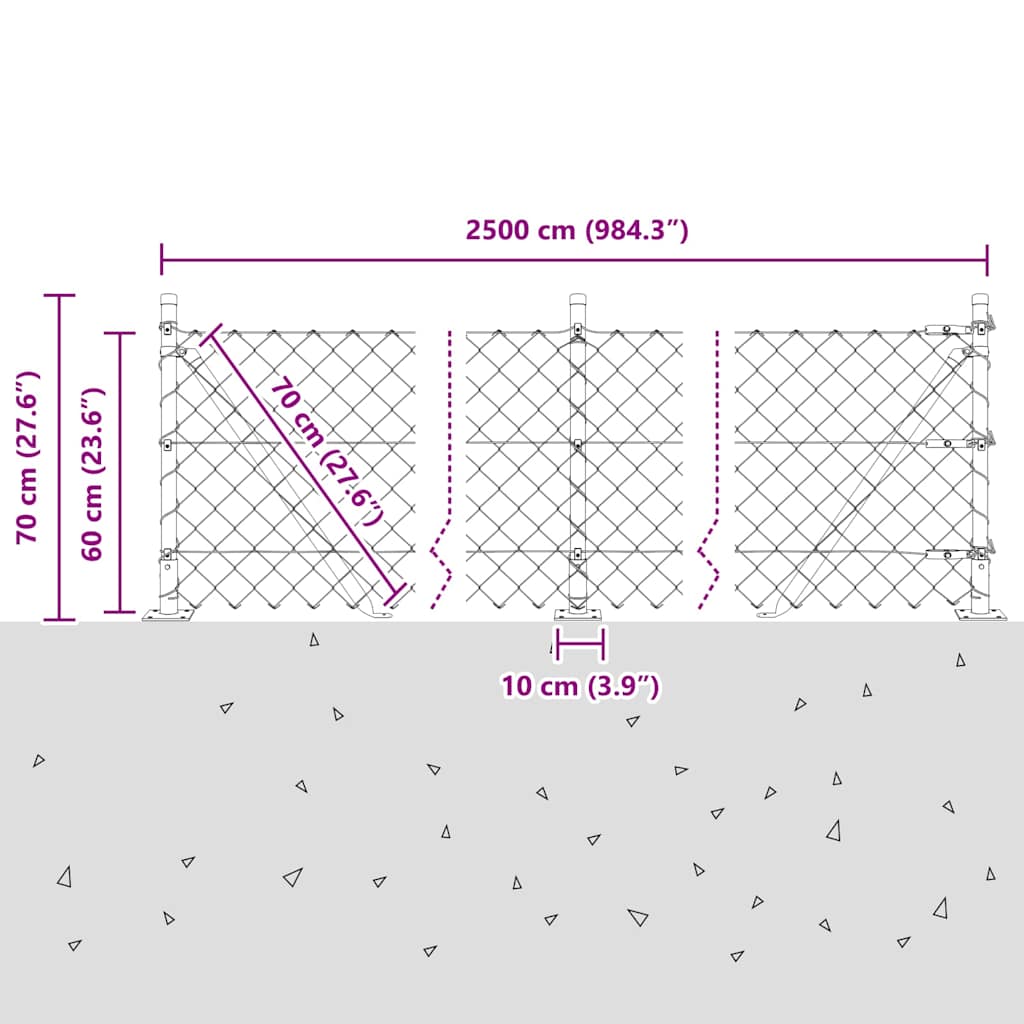 Stup za ogradu Siva 25 x 0,6 m (mreža 60 x 60 mm) Čelik i PVC