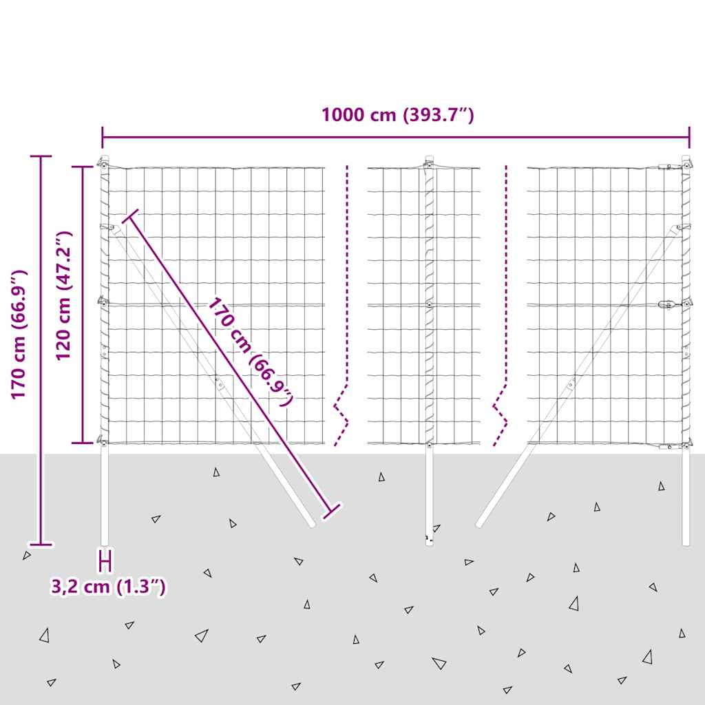 Ograda s postovima Zelena 1,2 x 10 m Čelik i PVC
