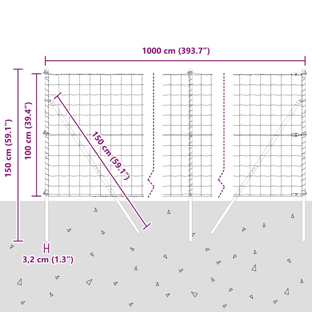 Ograda s postovima Zelena 1 x 10 m Čelik