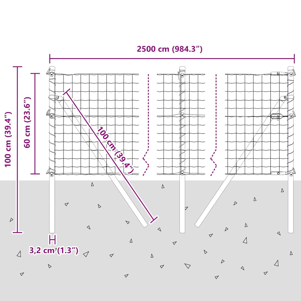 Ograda s postovima Zelena 0,6 x 25 m Čelik i PVC