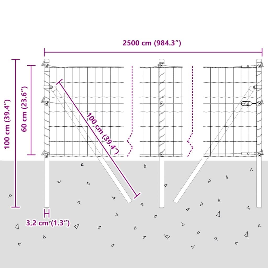 Ograda s postovima Zelena 0,6 x 25 m Čelik i PVC