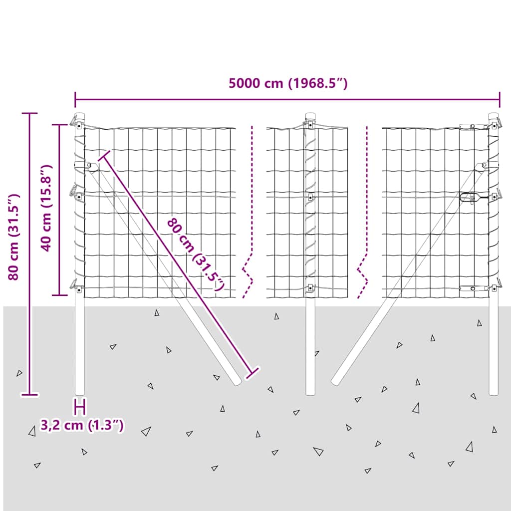 Ograda s postovima Zelena 0,4 x 50 m Čelik i PVC