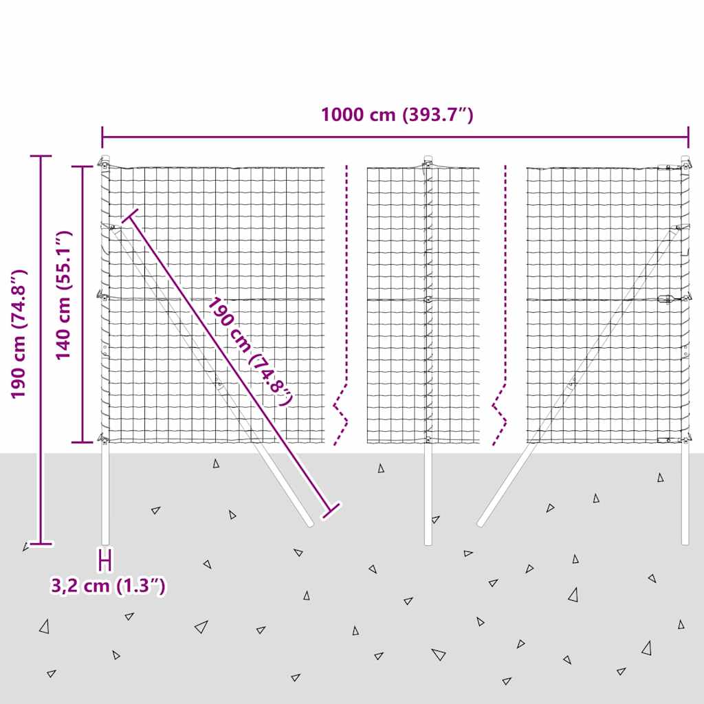 Ograda s postovima Siva 1,4 x 10 m Čelik i PVC