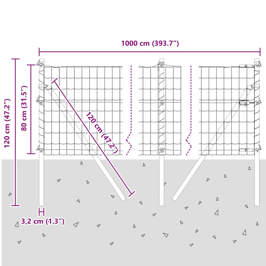 Ograda s postovima Siva 0,8 x 10 m Čelik i PVC