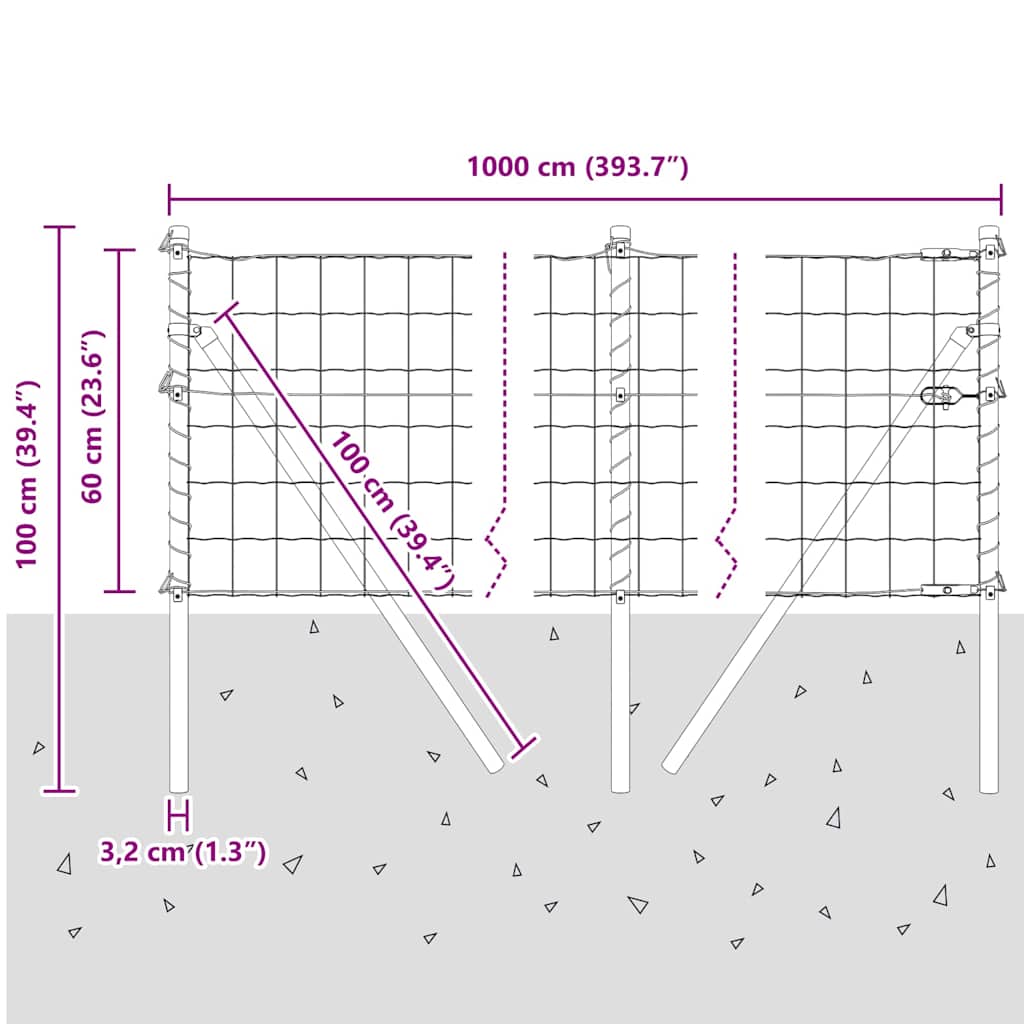 Ograda s postovima Siva 0,6 x 10 m Čelik i PVC