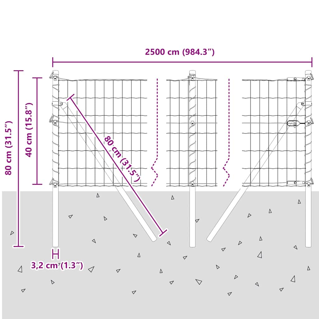 Ograda s postovima Siva 0,4 x 25 m Čelik i PVC