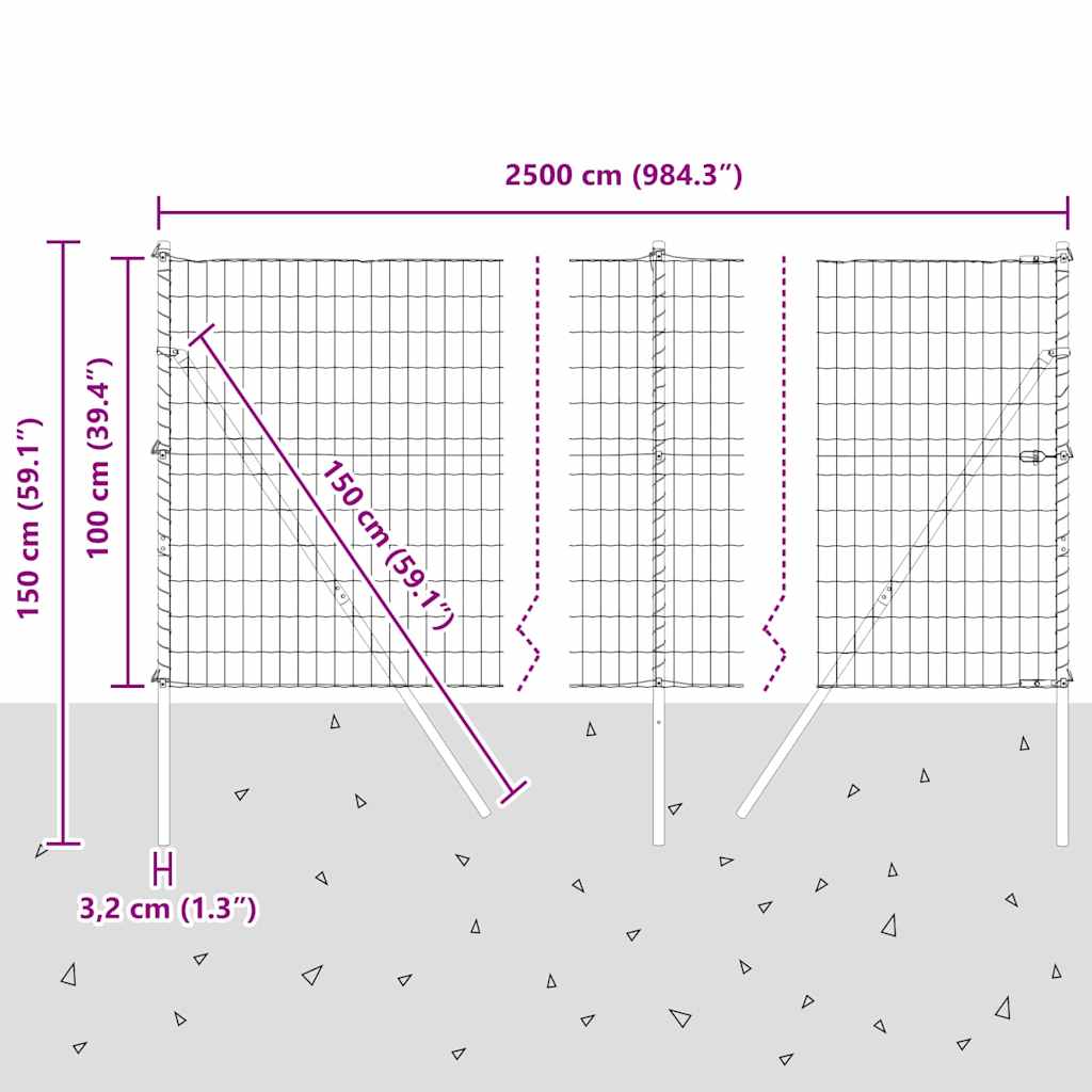 Euro Ograđivanje Ukop 25 x 1 m Čelik premazan PVC-om Siva Mreža