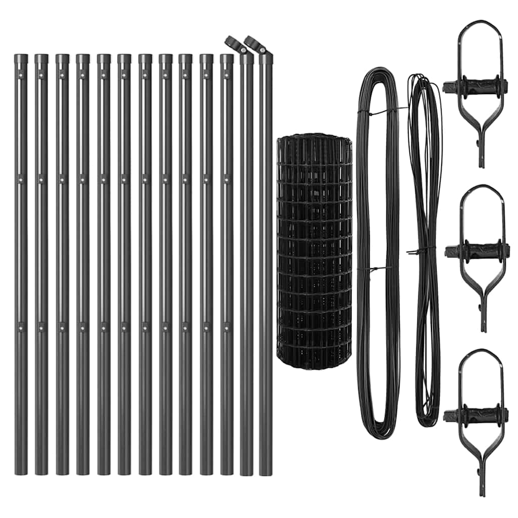 Ograda s postovima Siva 0,6 x 25 m Čelik i PVC