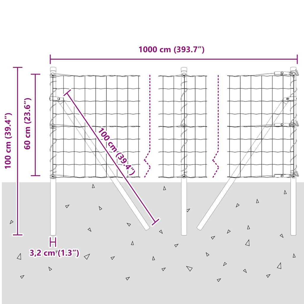 Ograda s postovima Siva 0,6 x 10 m Čelik i PVC