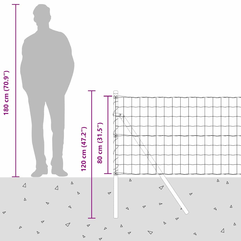 Ograda s postovima Siva 0,8 x 25 m Čelik