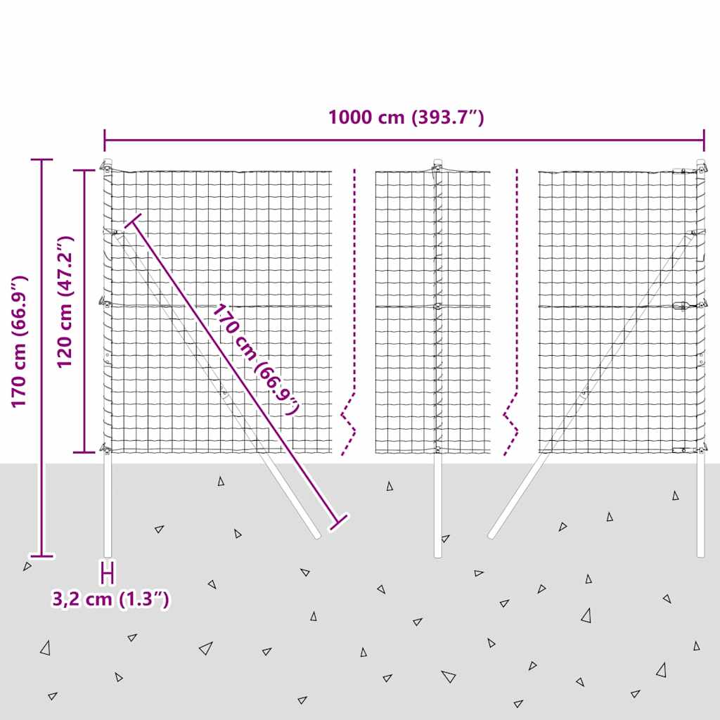 Ograda s postovima Srebrno 1,2 x 10 m Čelik i PVC