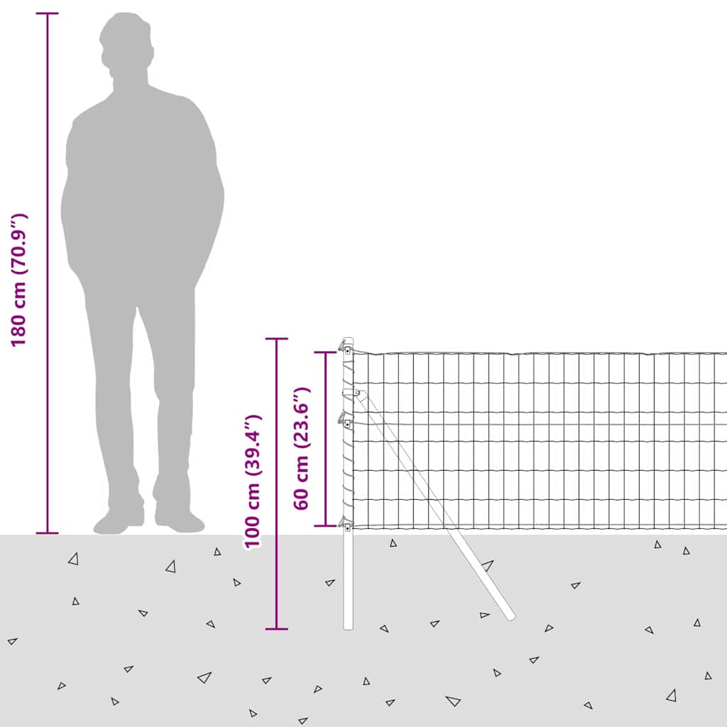 Ograda s postovima Srebrno 0,6 x 25 m Čelik i PVC
