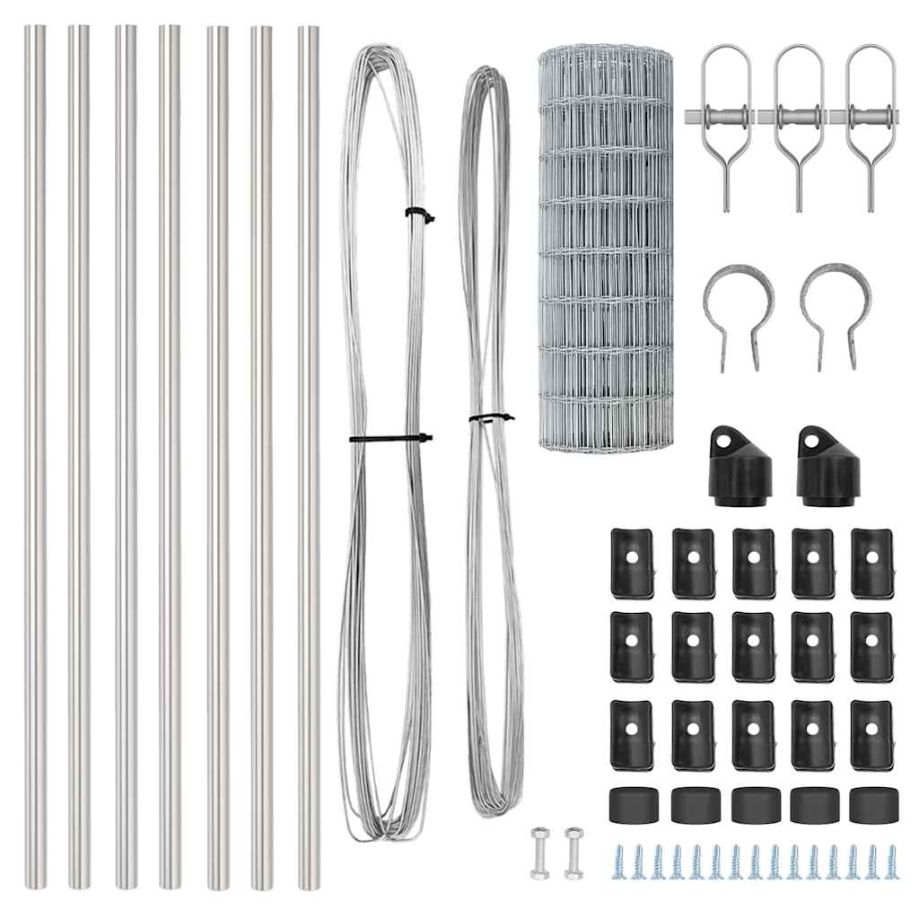 Ograda s postovima Srebrno 0,4 x 25 m Čelik i PVC