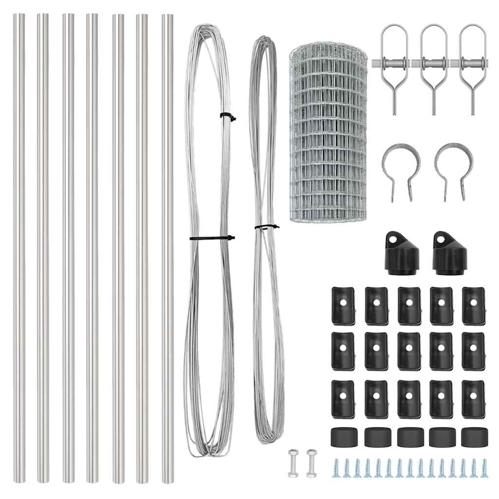 Ograda s postovima Srebrno 0,4 x 25 m Čelik i PVC