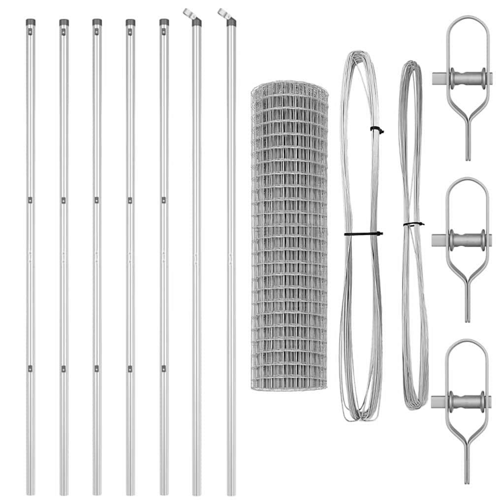 Ograda s postovima Srebrno 1 x 25 m Čelik i PVC