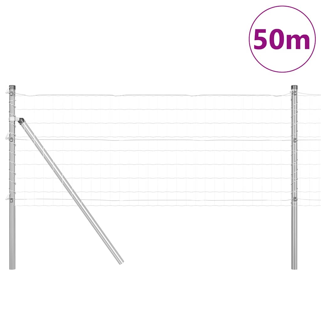 Ograda s postovima Srebrno 0,4 x 50 m Čelik i PVC