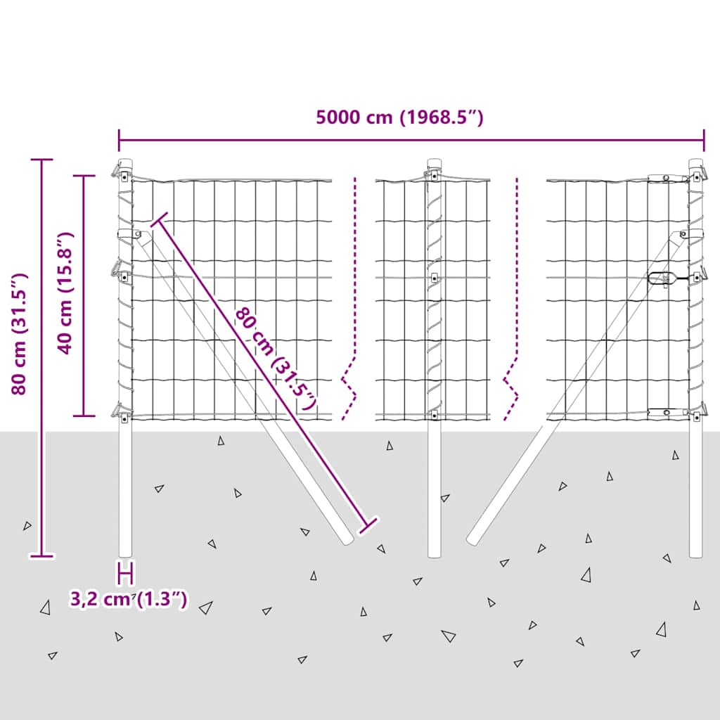 Ograda s postovima Srebrno 0,4 x 50 m Čelik i PVC