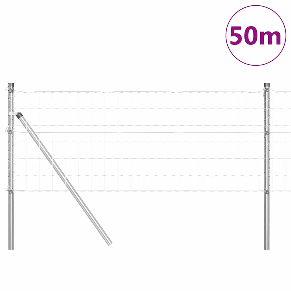 Ograda s postovima Srebrno 0,6 x 50 m Čelik i PVC