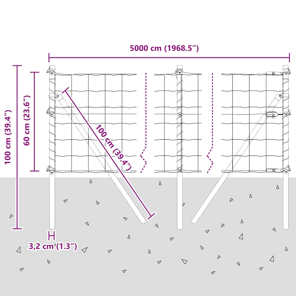 Ograda s postovima Srebrno 0,6 x 50 m Čelik i PVC