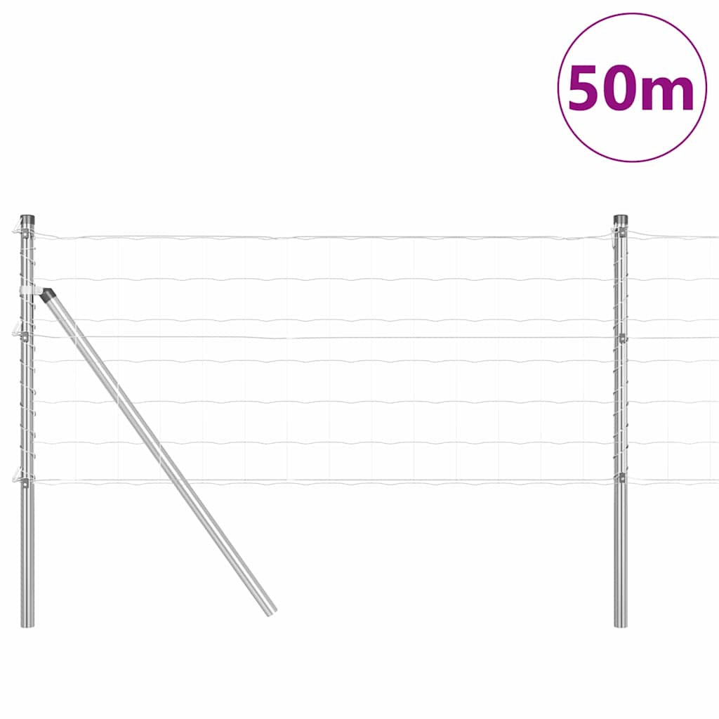 Ograda s postovima Srebrno 0,6 x 50 m Čelik i PVC