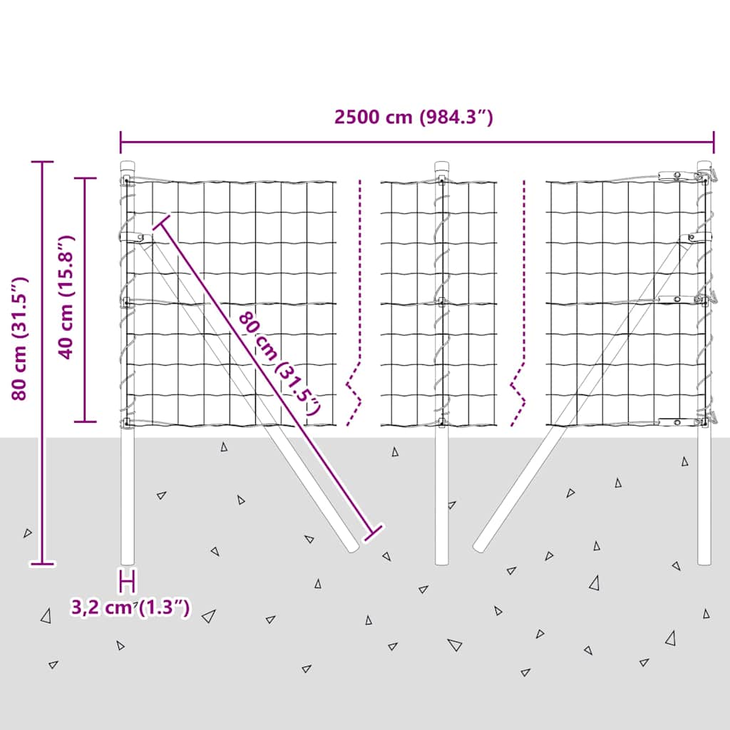 Ograda s postovima Srebrno 0,4 x 25 m Čelik i PVC