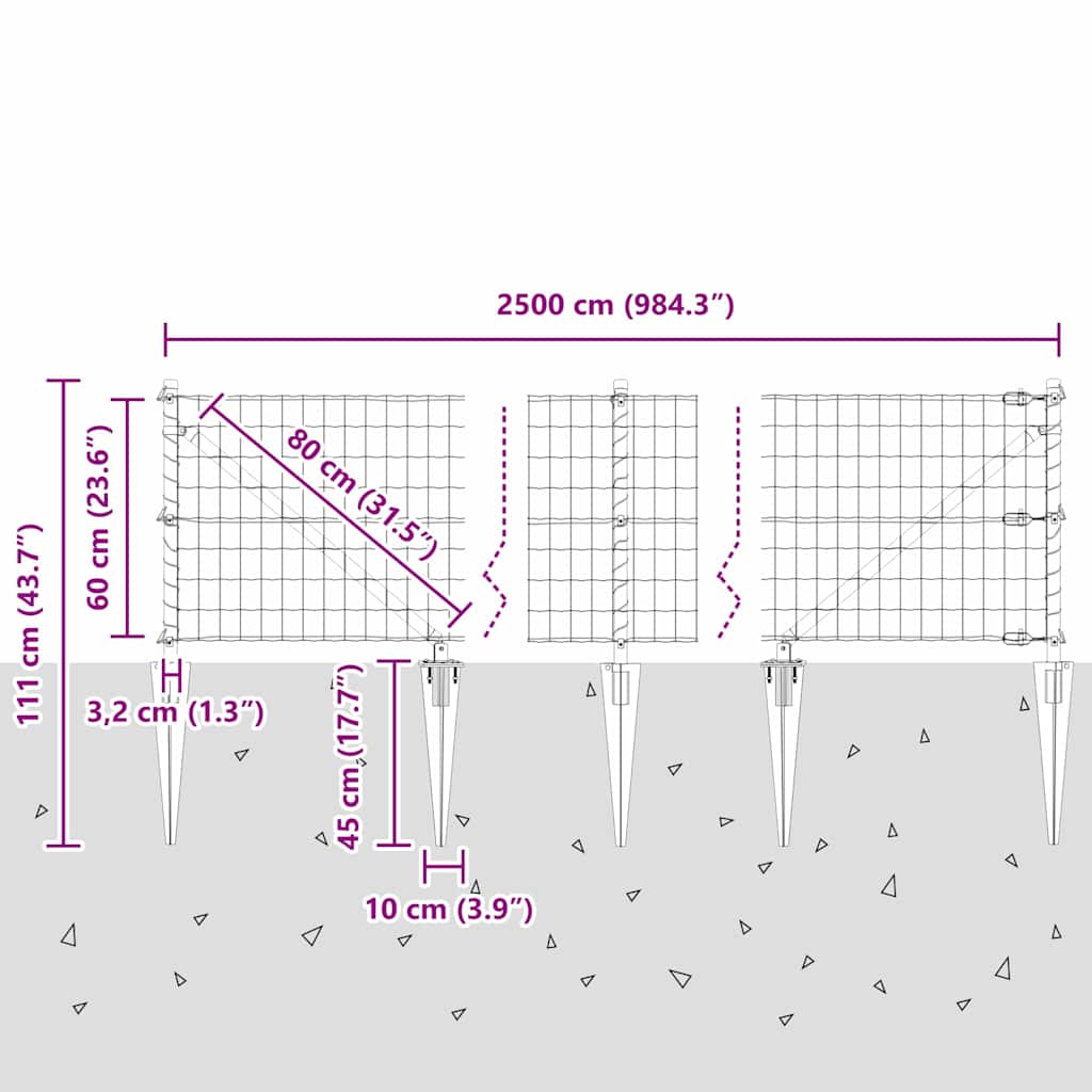 Ograda s postovima Zelena 0,6 x 25 m Čelik i PVC