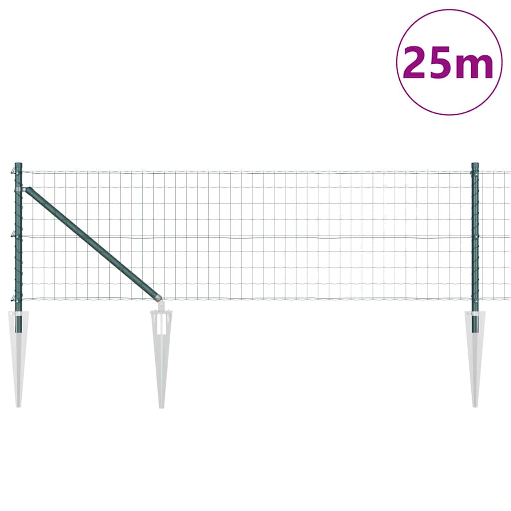 Ograda s postovima Zelena 0,6 x 25 m Čelik i PVC