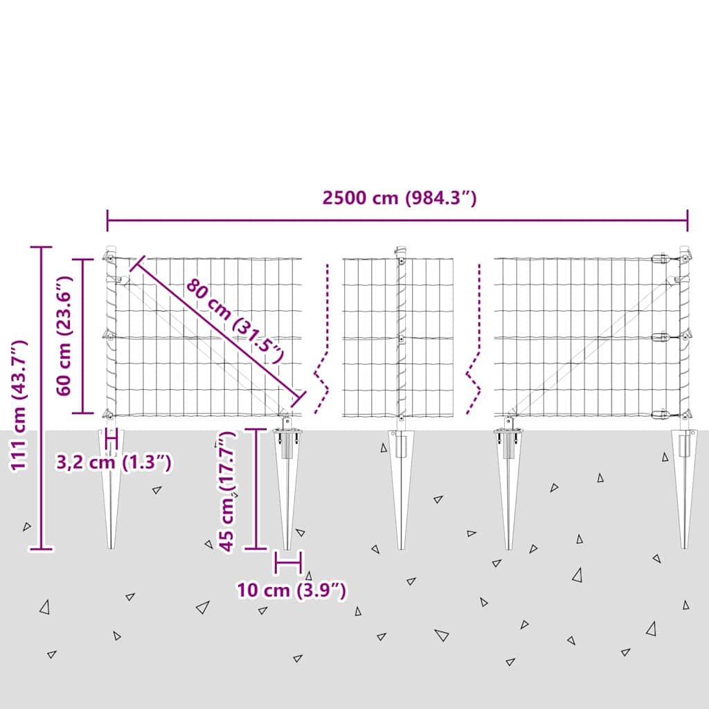 Ograda s postovima Zelena 0,6 x 25 m Čelik i PVC