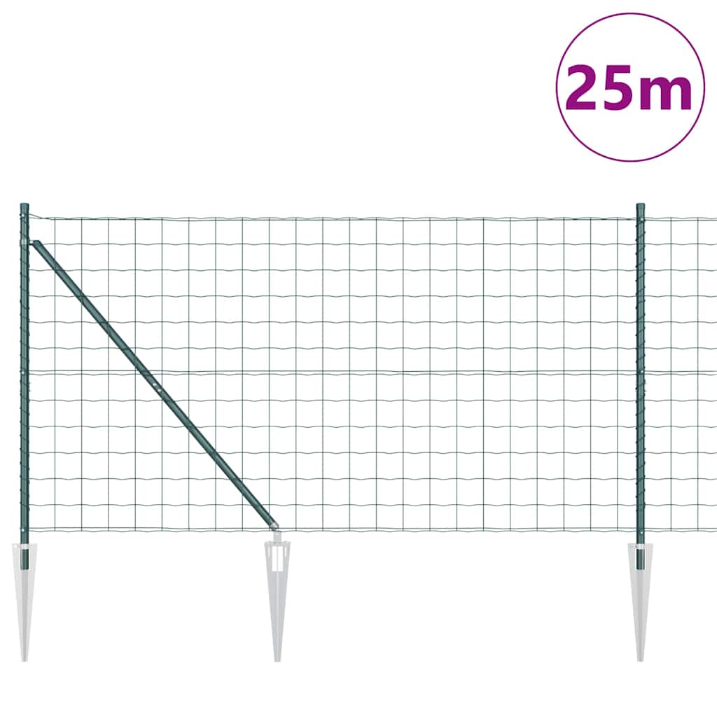 Ograda s postovima Zelena 1 x 25 m Čelik