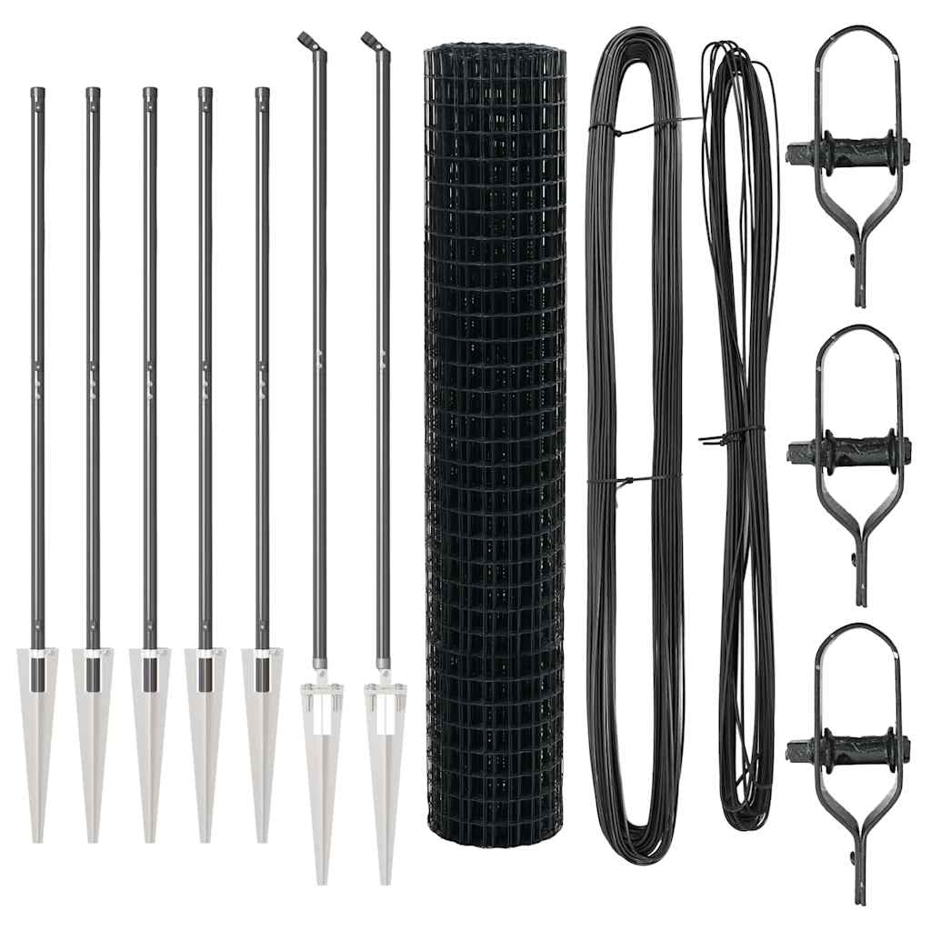 Ograda s postovima Siva 1,5 x 10 m Čelik i PVC