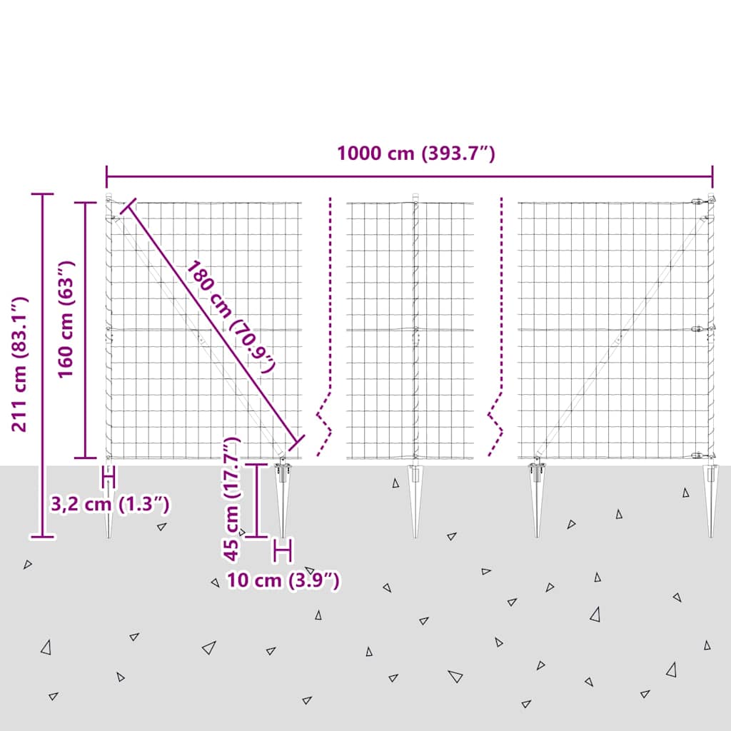 Ograda s postovima Siva 1,6 x 10 m Čelik i PVC