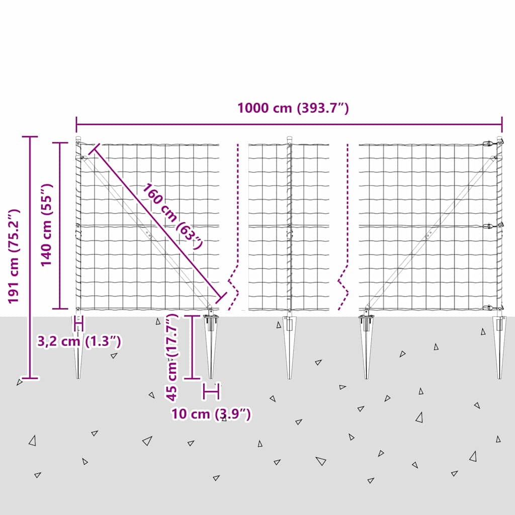 Ograda s postovima Siva 1,4 x 10 m Čelik i PVC