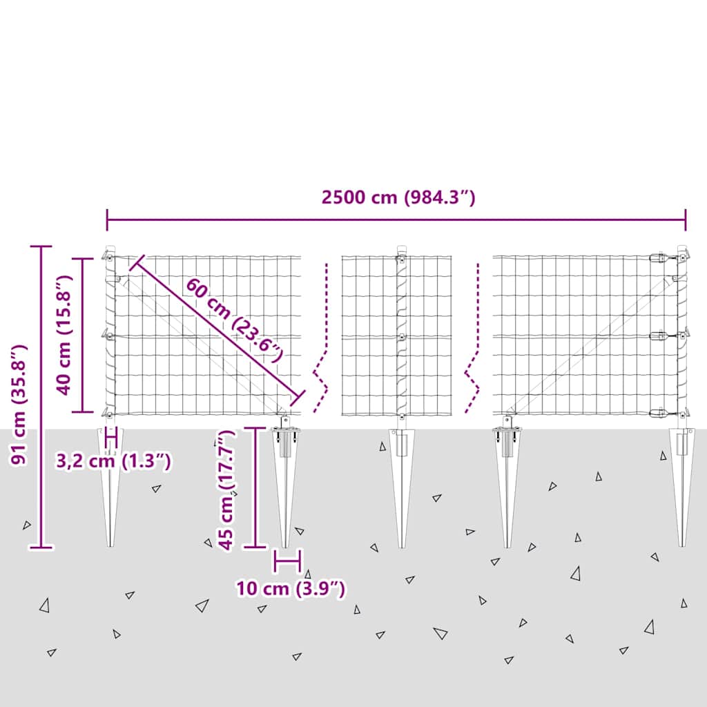 Ograda s postovima Siva 0,4 x 25 m Čelik i PVC