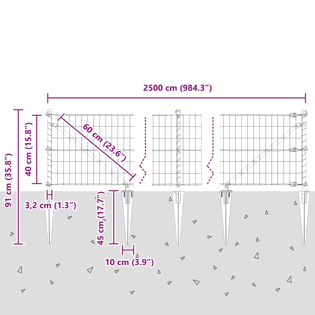 Ograda s postovima Siva 0,4 x 25 m Čelik i PVC