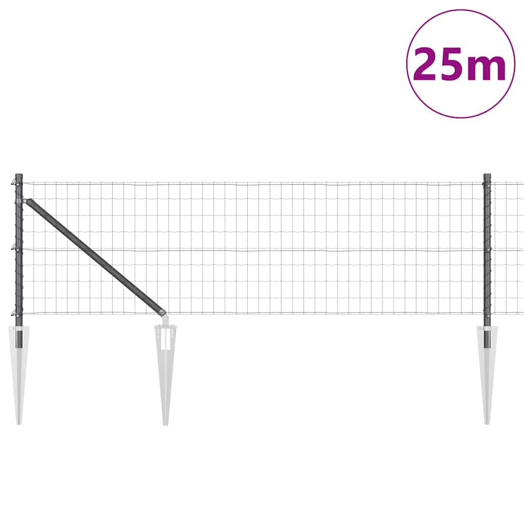 Ograda s postovima Siva 0,4 x 25 m Čelik i PVC