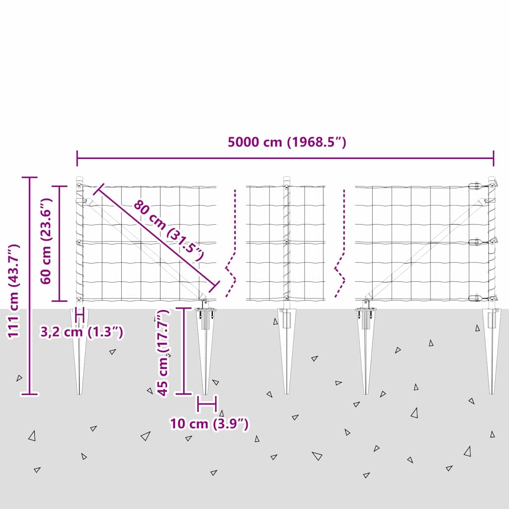 Ograda s postovima Siva 0,6 x 50 m Čelik i PVC