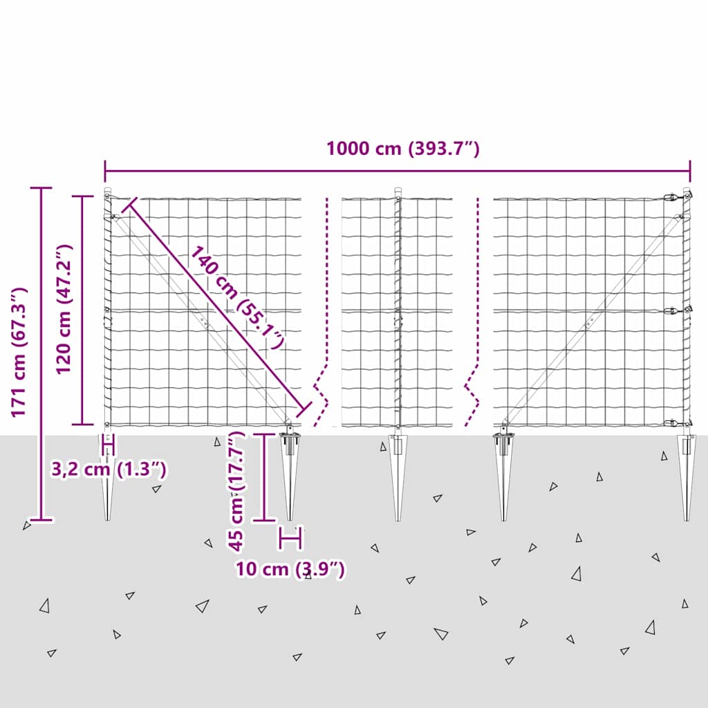 Ograda s postovima Srebrno 1,2 x 10 m Čelik