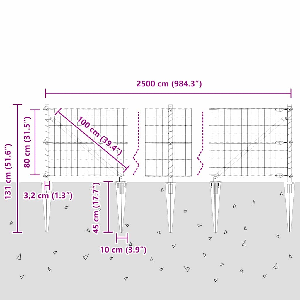 Ograda s postovima Srebrno 0,8 x 25 m Čelik