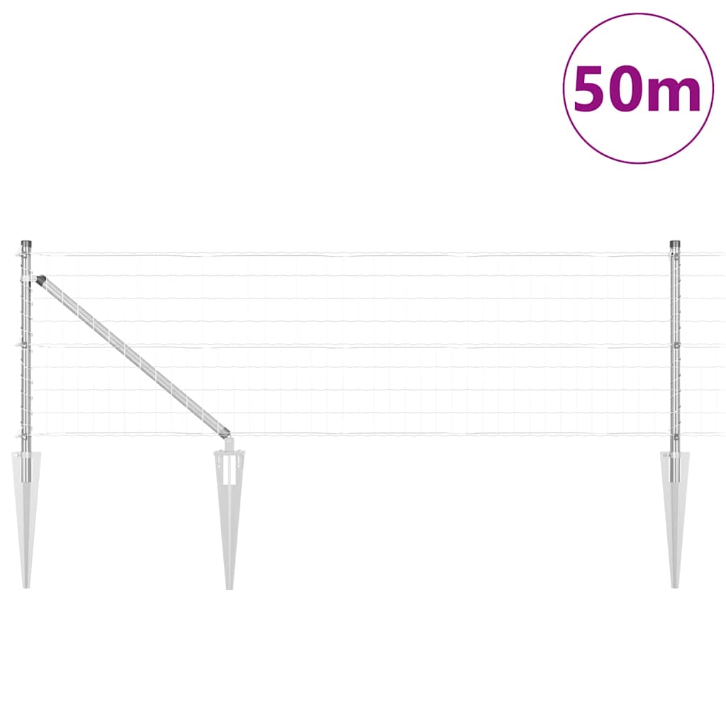 Ograda s postovima Srebrno 0,4 x 50 m Čelik