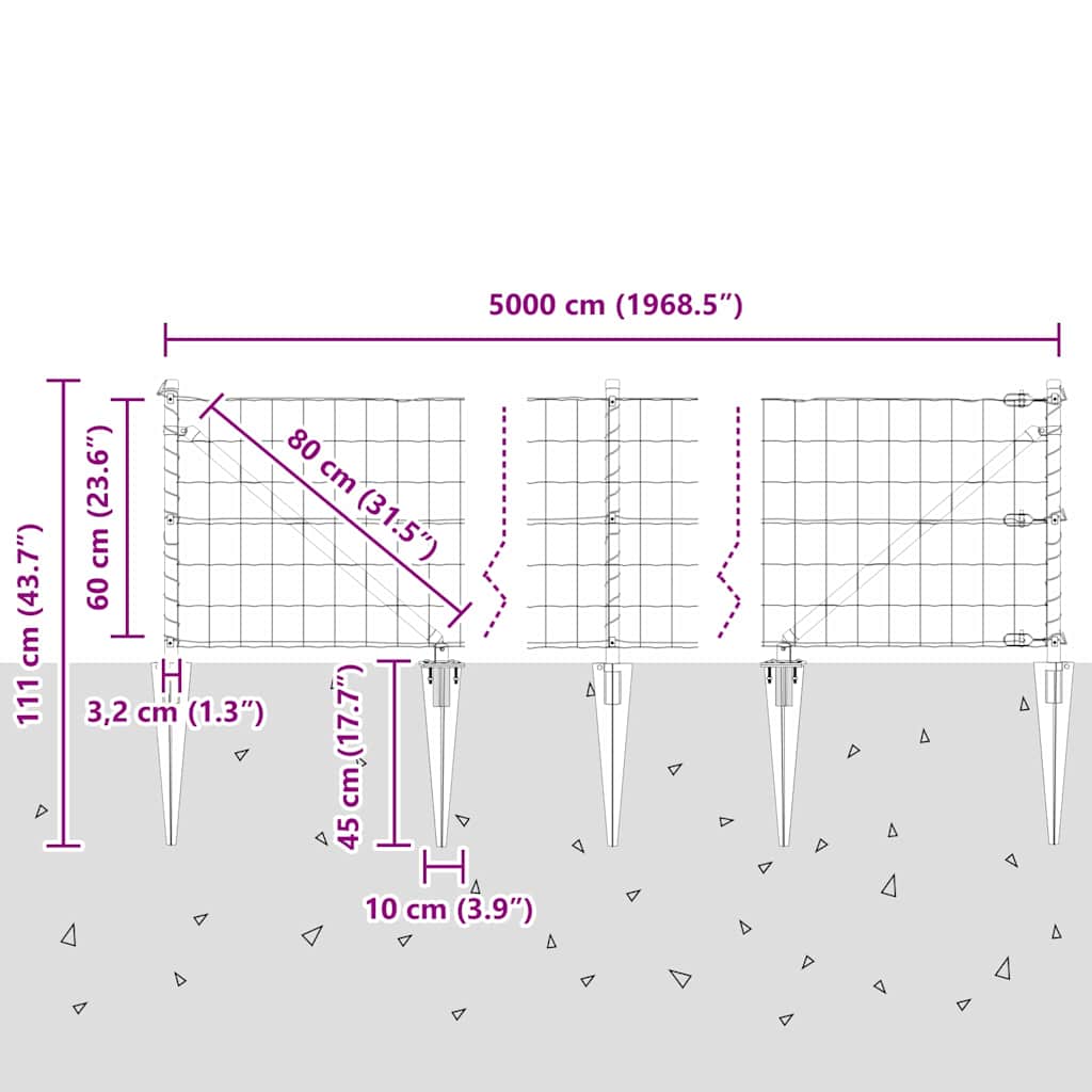 Ograda s postovima Srebrno 0,6 x 50 m Čelik