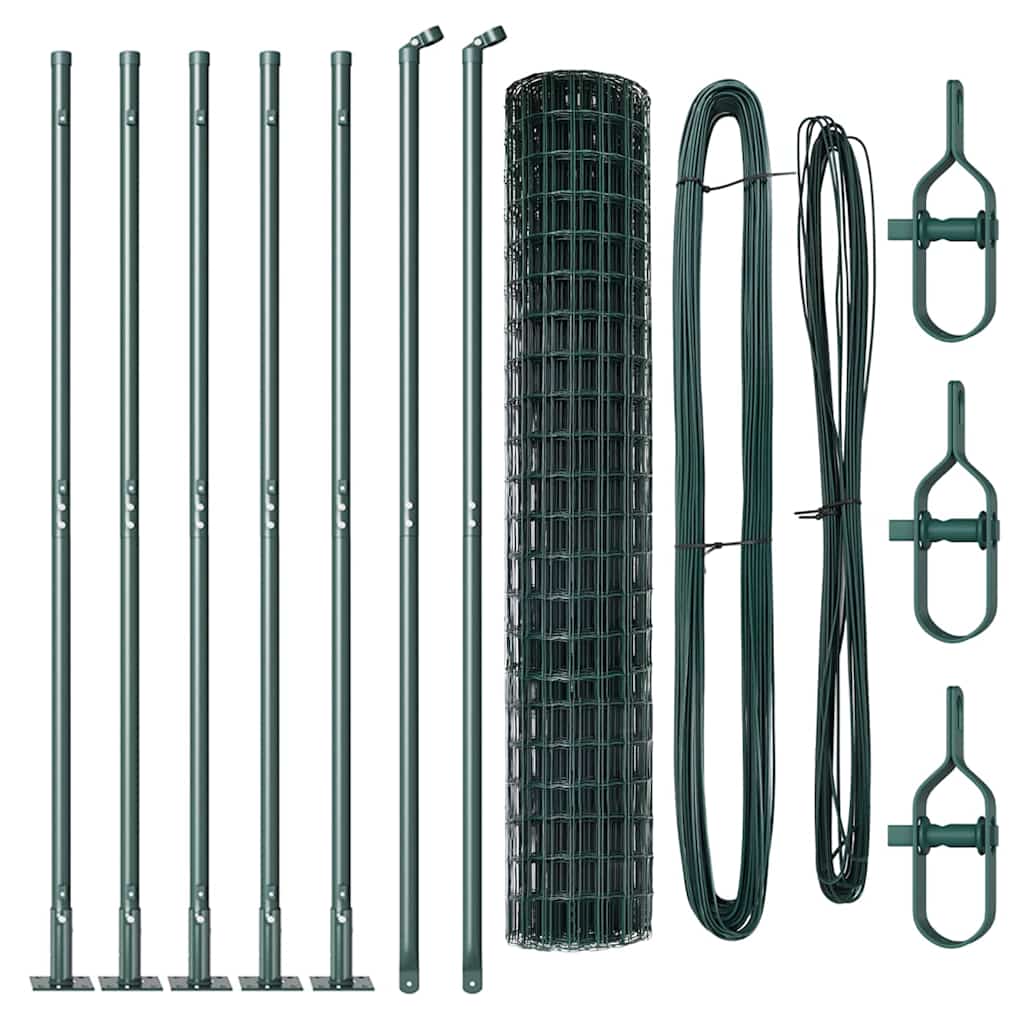 Ograda s postovima Zelena 1,5 x 10 m Čelik i PVC